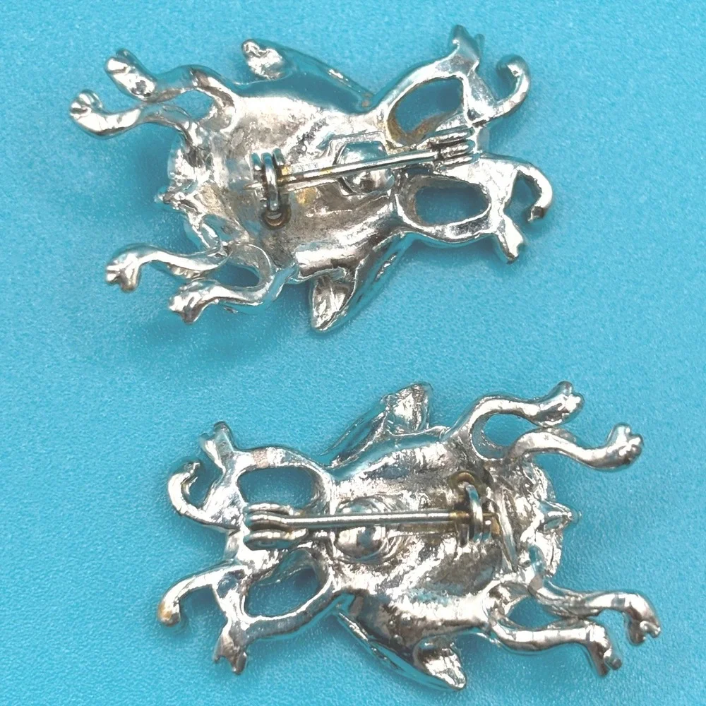 Vintage Rhinestone Ladybug Brooch Pin Set Blue Green Silver‎ Tonen